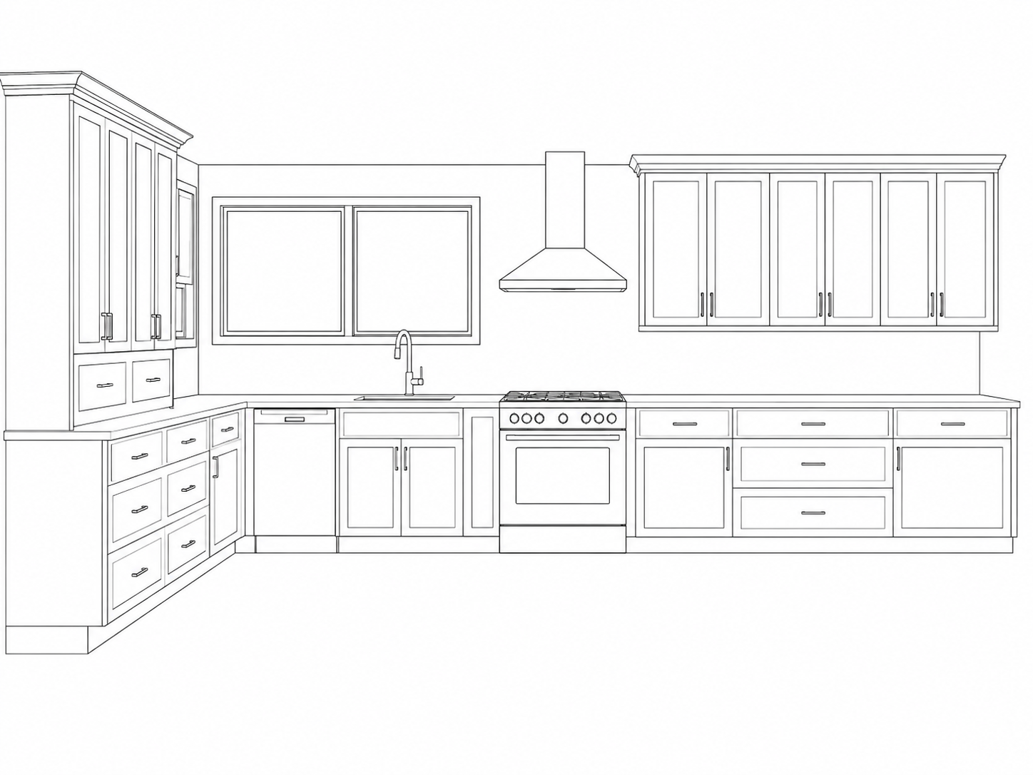 10x10 kitchen cabinet layout benchmark showing two 10 ft cabinet runs