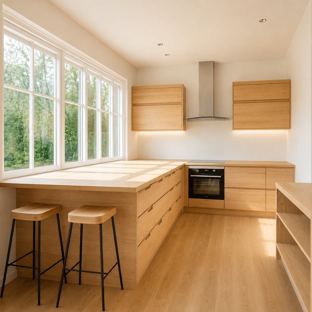 Sunny Oak Flat Panel Kitchen