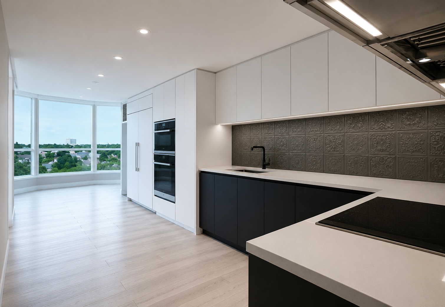 White & Charcoal Flat Panel Kitchen