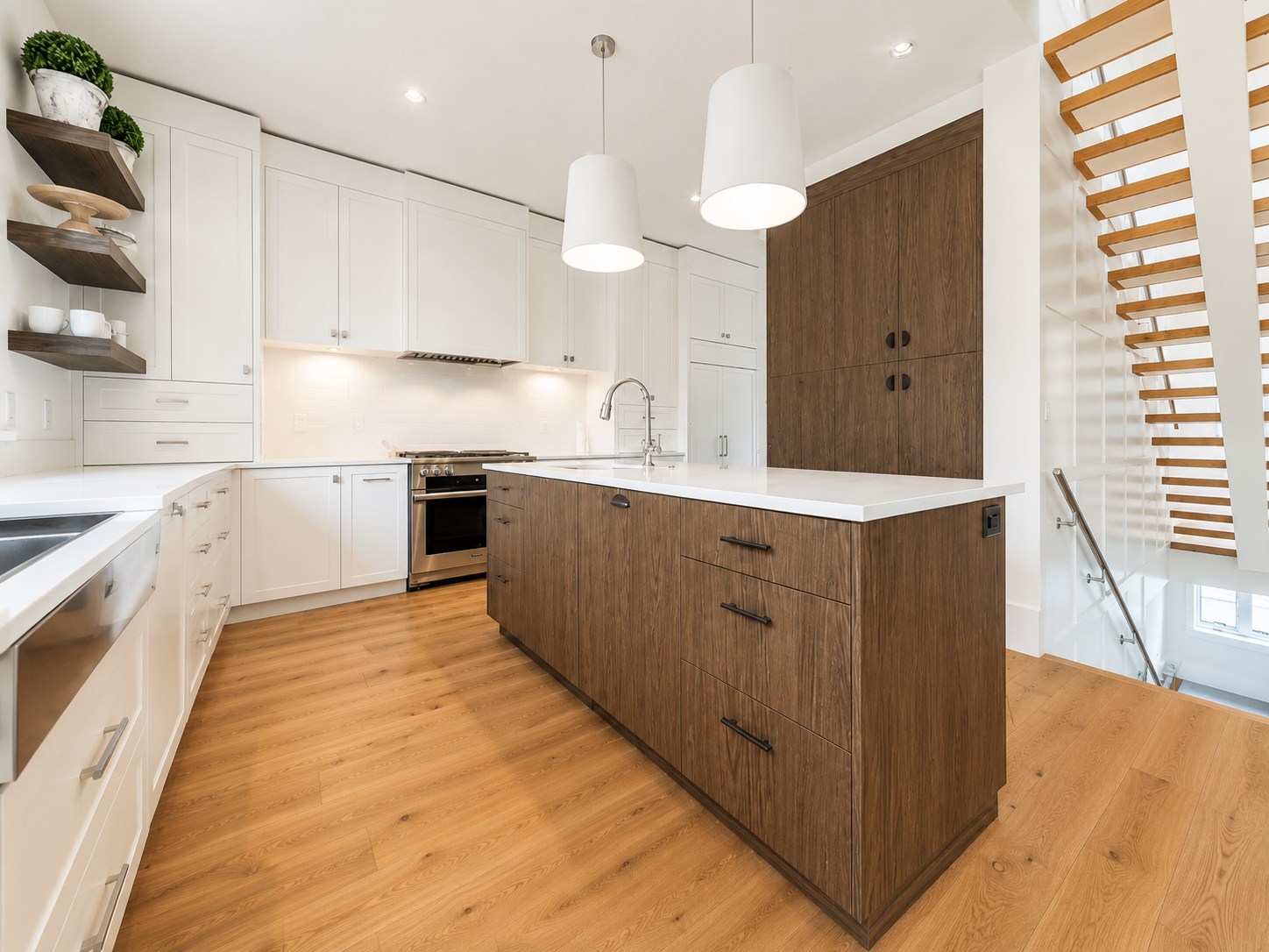 White Shaker with Walnut Island